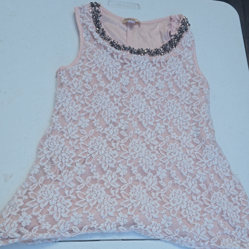 Lavish Blush Pink Lace Camisole with Beaded Neckline